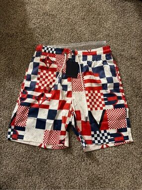 Louis Vuitton Red White Blue Patchwork Athletic Shorts